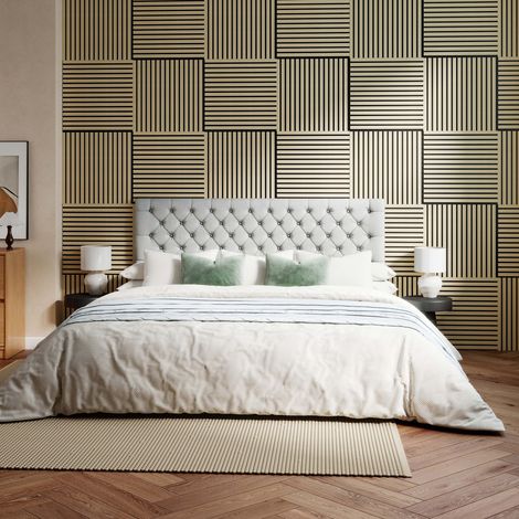 4Pcs Decorative Acoustic Slat Wall Panels And Light Oak MDF 600x600mm (1/5)