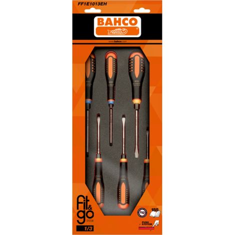 Bahco Fit&Go 1/3 Schaumstoffeinlage mit ERGO-Schraubendrehersatz mit durchgehender Klinge - 6-tlg.
