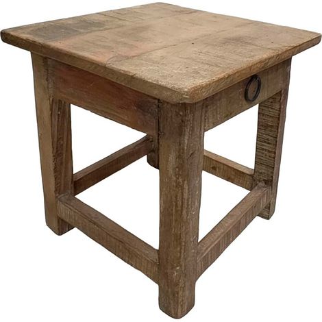 Taburete con cajón de madera acabado artesanal 25x25x29 h cm