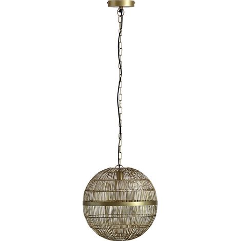 Lampe suspendue, suspension, plafonnier, lampe de salon, lampe de cuisine, lampe de salle à manger, vieux laiton, maille métallique dorée, 1x E27, H 120 cm (1/5)