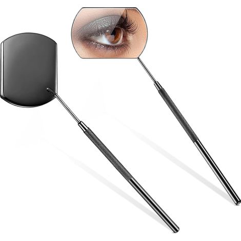 2 Pièces Miroir cils, Miroir carré inoxydable, Poignée antidérapante, Outil extension cils, Usage visage et bouche (1/5)