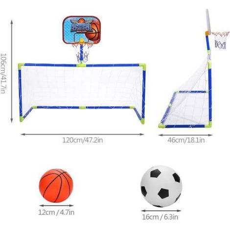 1 Kit de football, Cage de but en plastique, Panneau de basket-ball, Jeu sportif pour enfant (1/4)