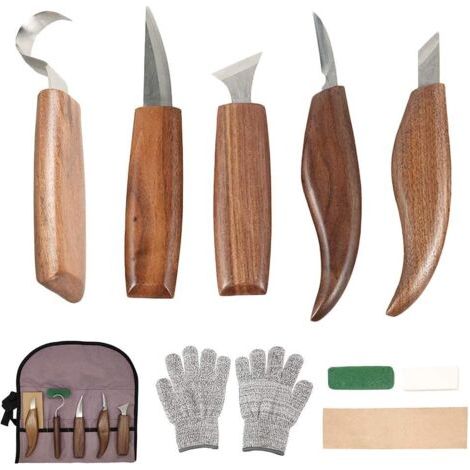 10Pcs Outils Sculpture sur Bois en Acier Carbone Ensemble d'outils de Sculpture sur Bois avec Couteau à Crochet Couteau à Découper Professionnels Outils de Gravure en Bois pour Travail du Bois