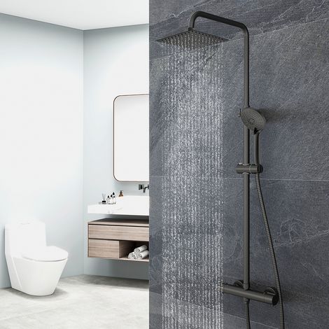 Sistema doccia con termostato, OCEAN ITALY Colonna Doccia Termostatica con Miscelatore, Colonna Doccia Idromassaggio Altezza Regolabile 74-120cm, Nero