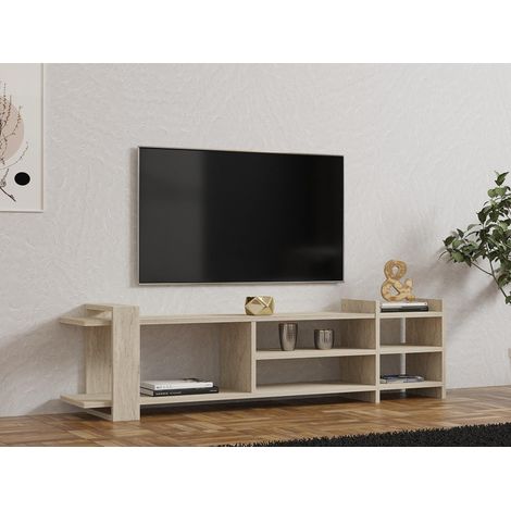 Meuble TV avec Concept de marbre, Travertine, 156 cm de Large, Panneau de Particules 100% mélaminé, épaisseur 18 mm, étagères et Rangement (1/5)