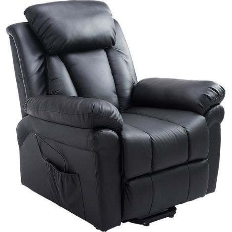 Fauteuil de relaxation releveur avec repose-pieds noir – Dossier inclinable – Télécommande – Revêtement synthétique PU – Dimensions 96L x 93l x 105H cm – MH (1/5)