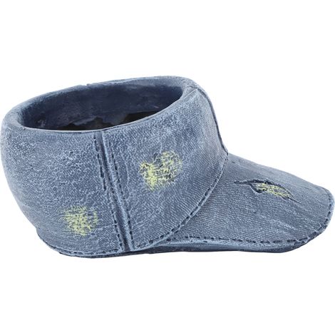 Pot de fleurs en résine bleu rétro style cowboy, idéal pour décorer un jardin. (1/5)
