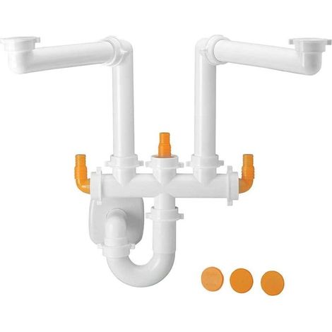 Sifone a 2 vie per lavello cucina a 2 vasche con scarico lavatrice o lavastoviglie idrobric spazio 2, idb s0285 (1/4)