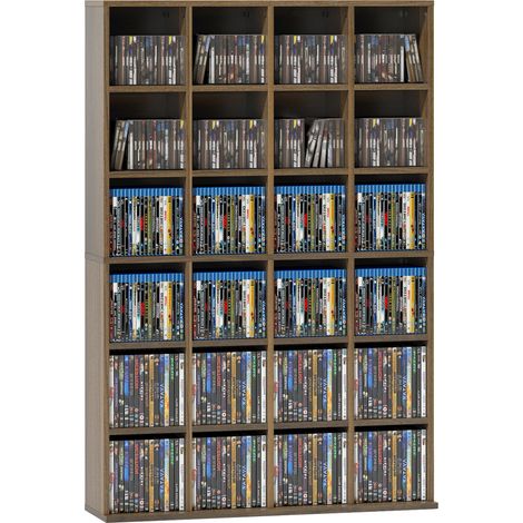 Étagère Arvella Rangement CD DVD Modulable Design Effet Bois Marron pour Salon Bureau Maison