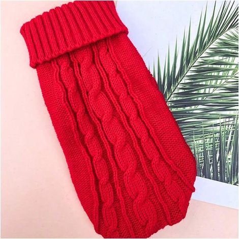 Pulls pour petits chiens (mâles et femelles) - pull pour chiot - pull d'hiver chaud pour chiens - col roulé - pull tricoté pour Chihuahuas - automne/hiver - temps froid - rouge M (1/5)