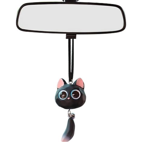 Ornements de Voiture, Mignon Chat Chaton Decoration Voiture, Pendentif Retroviseur, Cadeaux d'Anniversaire Décoration Charme, Convient à Tous Les Modèle (Noir) (1/5)