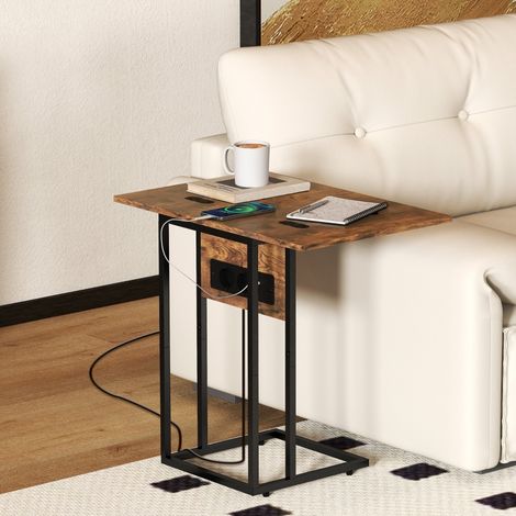 Table pliable avec station de charge USB, métal brun, 39x29x57 cm, meuble d'appoint (1/5)