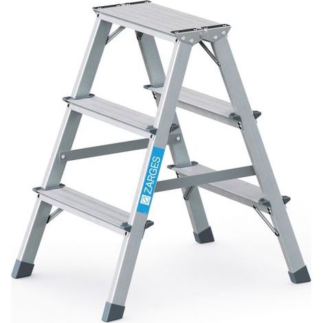 ZARGES Stufenstehleiter Alu 2x3 Stufen 2seitig Plattform-H700mm 3kg mPerlongurte (1/3)