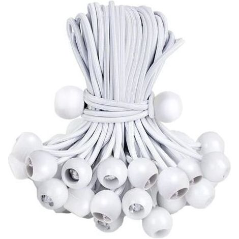 Lot de 30 Tendeur Elastique Boule, Tendeurs Elastique avec Boule Lots, Corde Elastique pour Bache, Tentes, Bâches, Affiches, Camping, Tendeur en Caoutchouc (15cm)/Blanc (1/5)