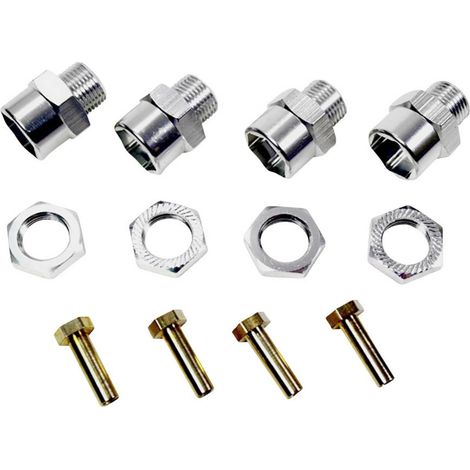 [NEUWERTIG] B-Ware Absima Felgenmitnehmer Aluminium 12 mm auf 17 mm +15 mm Verbreiterung Silber Set (1/2)