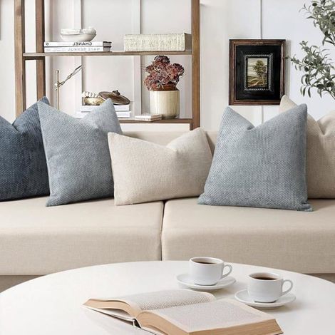 Lot de 2 Housse Coussin de canapé 40x40 en Chenille Housse de Coussin Douces Cecoration de Maison Coussin 40 x 40 cm (Lot de 2) BLEU (1/5)