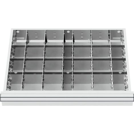 Compartimentage de tiroir STIER, séparations en métal, BLH 75 mm, dimensions intérieures 600x450 mm, 24 casiers