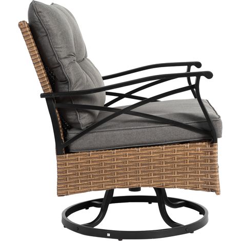 3-teiliges Gartenmöbel-Set mit drehbaren Schaukelstühlen und Tisch, Stahl, Braun Grau (1/5)