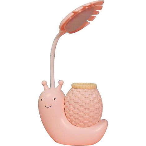 Niedliche, rosafarbene LED-Schreibtischlampe in Schneckenform mit Stifthalter und USB-Ladeanschluss – Multifunktionale Schwanenhals-Tischlampe für Schüler und Kinder (1/5)