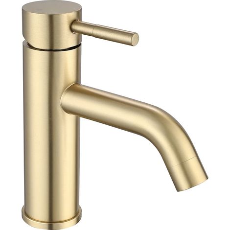 Robinet mitigeur mécanique arrondi en inox brossé - Doré - H17,3 cm - SALAVAN (1/5)