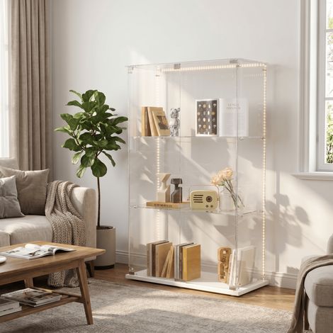 Vitrine en verre avec 2 porte et 3 niveaux - Armoire vitrine pour collection avec LED réglable - Verre trempé - 78 x 35 x 123 cm - Blanc (1/5)