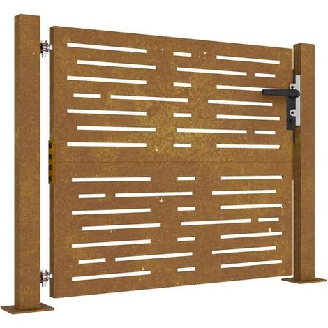 Portail de jardin, dimensions 100x75 cm, en acier Corten, de forme carrée.