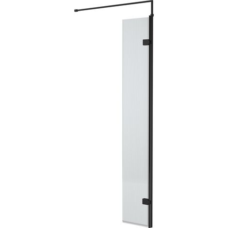 Nuie 300mm x 1850mm Fluted Wetroom Hinged Return Screen with Matt Black Fittings - WRFL18530BP (1/2)