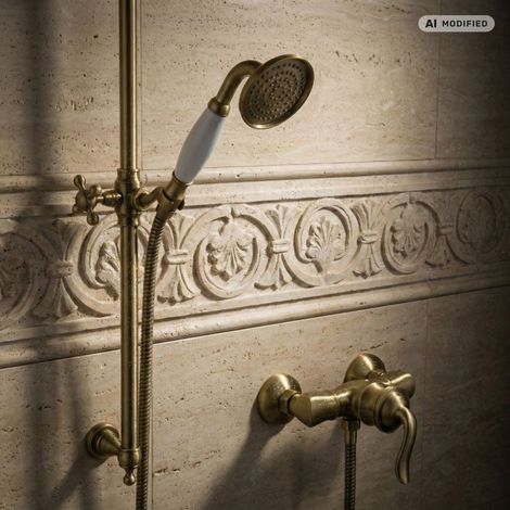 PaulGurkes Ensemble de Douche Rétro en Bronze avec Robinetterie Apparente (1/5)