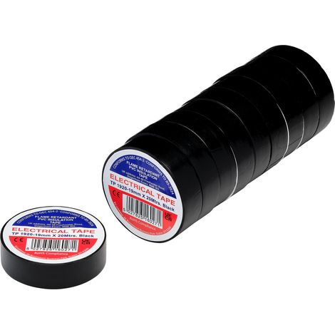 Draper 29505 Black PVC Electrical Insulation Tape, 19mm x 20m (Pack of 10)
