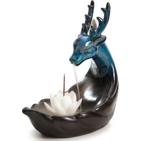 Bruciatore di incenso a riflusso, porta incenso in ceramica con riflusso, cono di incenso, pinzette, bastoncini di incenso decorativi (1/5)