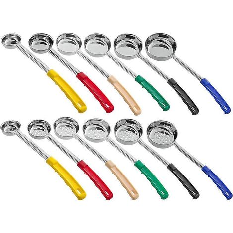 Ensemble de 12 cuillères à portionner perforées et pleines en acier inoxydable, utilisables en cuisine. Cuillères de service et à portionner multi-usages. (1/5)