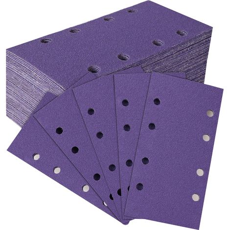 45 Pièces Feuilles Abrasives Céramique 93x185mm, Grain 80 Papier a Poncer 8 Trous Rectangulaire Papier de Verre pour Ponceuse Orbitales Ponçage Bois Métal Peinture Enlever La Rouille (1/5)
