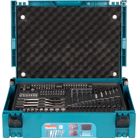 Makita – Foret à métaux 70 pièces – 13 HSS-R pour métal 1,5-8mm – 6 pour bois 3-10mm – 5 pour maçonnerie 4-10mm – Coffret Makpac (1/4)