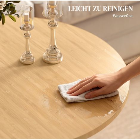 Mesa de centro redonda 66x66x45 cm natural de bambú con patas ajustables MEUBLIV (1/5)