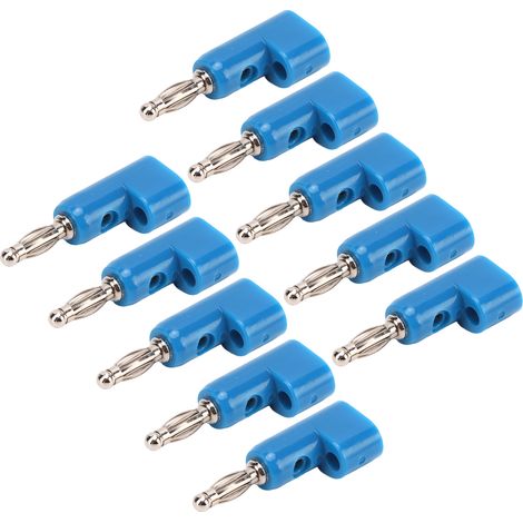 Packung mit 10 stapelbaren 4-mm-Bananensteckern, lötfrei, für Sicherheitszubehör (blau). (1/5)
