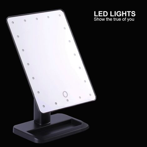 Miroir De Maquillage Avec Led - 20 Ampoules Réglables Par Toucher - Surface En Verre Trempé - Pour Routine Beauté À Domicile - 1 Pièce (1/5)