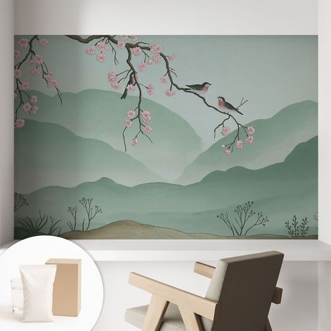Papier peint intissé avec imprimé installation simple qualité excellente sans désordre - Colle incluse gratuite Sérénade japonaise 104x70 cm (1/5)