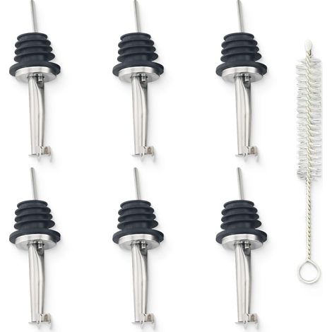 6 Pièce Bec Verseur Alcool Acier Inoxydable Acier Inoxydable Bouchon Bouteille Réutilisable Bec Conique avec Capuchons Anti (1/4)