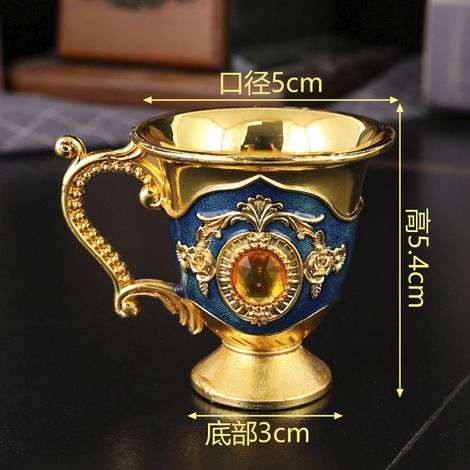 (Coupe de style européen or et bleu) Coupe à vin blanc en métal, style européen créatif avec anse, contenance d'une tasse, haut de gamme (1/2)
