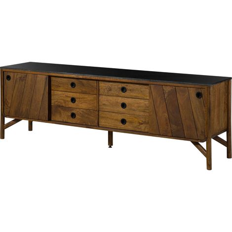 Sideboard Mango 200x45x65 braun geölt / dunkler Granit LOS ANGELES 113