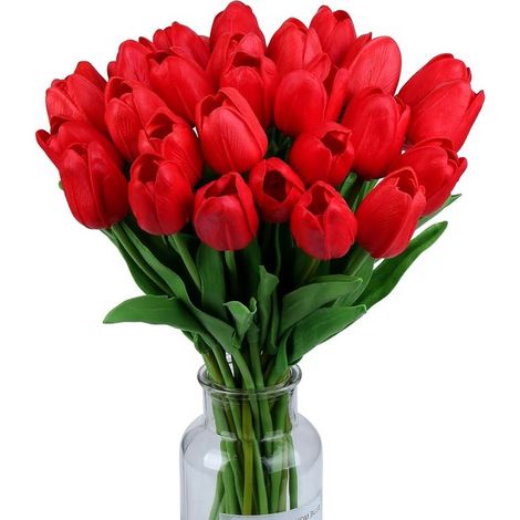15 tulipani artificiali realistici per bouquet da sposa, decorazioni per feste e decorazioni per la casa - Perfetti per progetti creativi ed eventi (Rosso) (1/5)