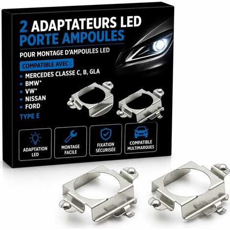 2 Adaptateurs LED Porte Ampoules Mercedes Classe C, B, GLA / BMW / VW / Nissan / Ford - Type E (1/5)