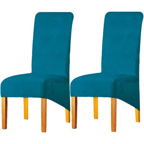 Stuhlbezüge XL Pfauenblau 2er Set Stretch Samt für Esszimmerstühle (1/5)