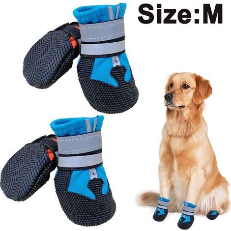 Bottes pour chiens pour chiens Antidérapantes, chaussons pour chiens imperméables pour l'extérieur, chaussures pour chiens pour chiens de taille moyenne à grande avec semelle robuste, M, bleu (1/5)