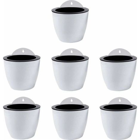 Jardinières Suspendues à Arrosage Automatique Lot de 7 Deco Mural Pot de Fleur Interieur, Exterieur Decoration Murale Fenêtre Blanc Plastique (1/5)