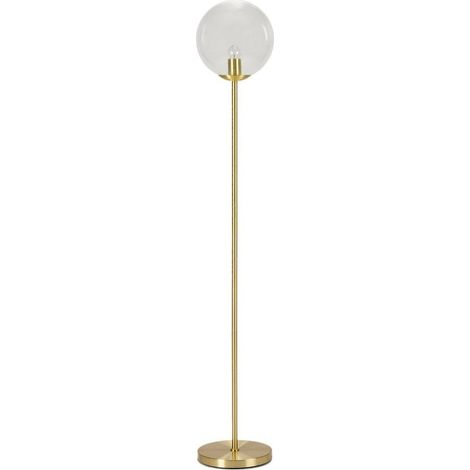 Lampadaire design doré verre transparent ambiance chic salon - doré et verre transparent
