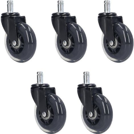 Lot de 5 roulettes pivotantes pour chaise de bureau, 7,6 cm (3 pouces), rotation à 360°, silencieuses et résistantes aux rayures. (1/5)