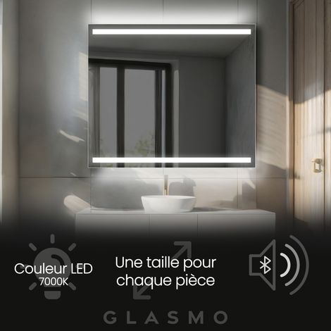 Miroir lumineux de salle de bain 80x90 cm Lucy - Vertical Rectangulaire Moderne Miroir avec LED Illumination - Blanc Froid 7000 K avec Haut Parleur (1/5)