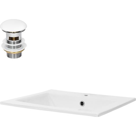 Luxebath – Lavabo céramique blanc brillant 52,5x21x45 cm – Vasque à poser moderne – Garniture de vidage 1 1/4' sans trop-plein – Design rectangle (1/5)