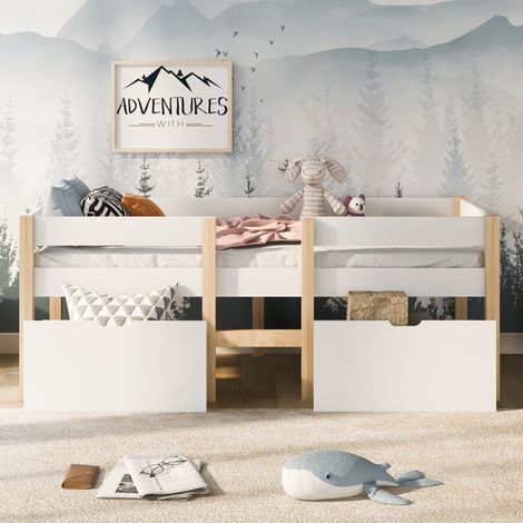 letto 90x200 con cassetti e sponda in legno bianco OKMYHOME (1/5)